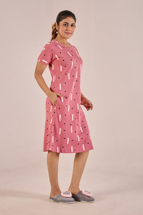 Sweet Moon Knit Cotton Mid Length Nightdress - Sunset Coral — image 3